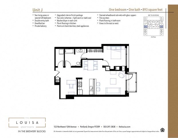1 Bed 1 Bath (J) Floor Plan 1 Bed 1 Bath (J) Floor Plan at The Louisa Apartments in Portland, Oregon